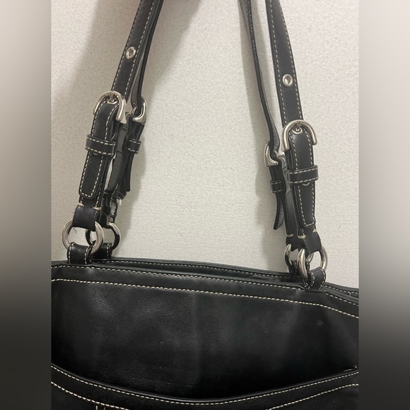 Coach Black Leather Tote with Silver Accents - Picture 4 of 7